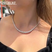 Collar de tenis de moissanita degradado de 3-6,5mm para mujer, cadena de cuello de oro blanco de 18k chapada en plata S925, joyería fina nupcial para boda