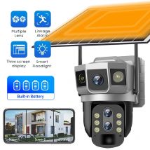 3 Objektiv 4G Kamera 12MP 4G SIM Karte Solar CCTV Kamera PTZ 10X Zoom Outdoor Wireless 3 bildschirm Batterie Sicherheit 4G IP Kamera V380Pro