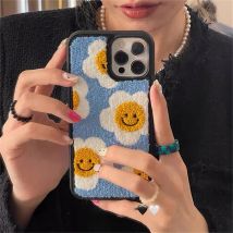 Koreanische süße flauschige Plüsch-Blumen-Telefonhülle für iPhone 16 15 Pro Max 14 13 12 11 Pro Max Hüllen Winter weiche stoßfeste Rückseite