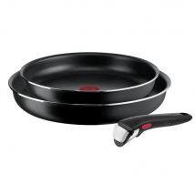Tefal Ingenio Easy Cook N Clean kit de 2 piezas 22/26 cm apilables, revestimiento antiadherente seguro, indicador de calor, base difusora, no apto para inducción, fácil limpieza, fabricado en Francia,