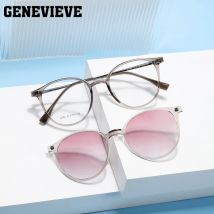GENEVIEVE Magnetische Clip-On-Brille, rund, modisch, optisch, Myopie, Fahren, polarisierte Sonnenbrille, Blaulicht-Schutzbrille 2240