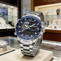 New FOXBOX Men Watch Dual Display 30M Waterproof Date Clock Wristwatch Fashion Sports Watch for Men Electronic Watches Man+Box