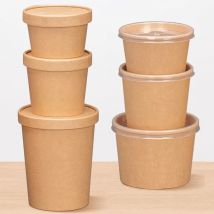 25Pcs Kraft Paper Food Containers with Vented Lids To Go Hot Soup Bowls Disposable Ice Cream Cups 8-26oz Paper Soup Containers