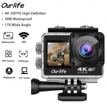 Ourlife Q600 Dual Screen Action Kamera 4K30FPS 30M Wasserdichte WiFi Sport Kamera 2 "Bildschirm Helm Action Cam mit Fernbedienung