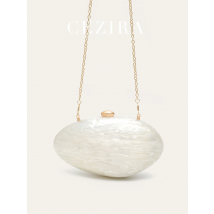 Modische, glamouröse, elegante, neuartige, muschelförmige Clutch für Damen, einfarbig, Acryl, lange Kette, Abendtasche, Party, Abendessen, Bankett