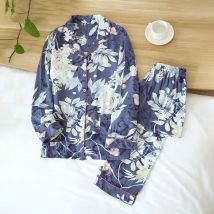Frühlings- und Herbst-Damenhose aus 100 % Viskose mit langen Ärmeln, große florale Baumwolle, Seide, große Größe, dünne Strickjacke, Service-Shirt-Set