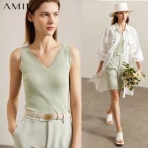 AMII Minimalismus-Tanktop für Damen, 2025, Sommer, neu, vielseitig, V-Ausschnitt, gestrickte Weste, Camis, schwarze Tops, Damenbekleidung 72341028