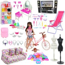 Gemischte Puppenzubehör Schuhregal Rosa Bett Fahrradtasche Sofa Kommode Display Puppenhalter Puppenhausmöbel für 30 cm Mädchen Puppenspielzeug