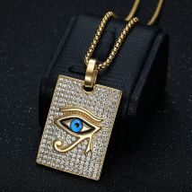 Ägypten Iced Out Bling Auge des Horus Anhänger Gold Farbe Edelstahl Große Quadratische Halskette für Männer Ägyptischer Schmuck Männliches Geschenk 2025