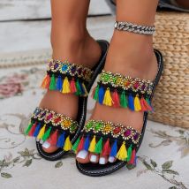 2025 neue Frauen Hausschuhe Casual Bequeme Strand Hausschuhe Böhmen Stil Flache Schuhe Damen Outdoor-Mode Sandalen Rutschen Frauen