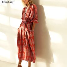 GypsyLady Rot Floral Vintage Lange Strickjacke Kimono Herbst Langarm Boho Blusen Belted Mädchen Urlaub Tasche Bikini Abdeckung Top
