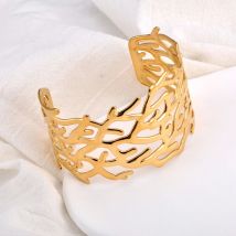 JeeMango Edelstahl Korallen Baum Weit Offene Armbänder Armreifen Frauen Gold Farbe Mode Persönlichkeit Manschette Schmuck JB24116
