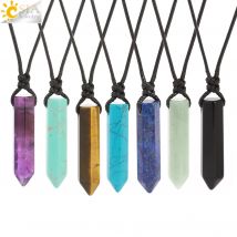 Vintage Man Necklace Natural Stone Hexagonal Point Pendant Healing Pink Quartz Obsidian Crystal Necklaces Jewelry for Men H266