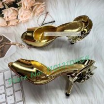 Gold Metallic Rose Heel Hausschuhe Frauen Luxus Peep Toe Metall Blume Leder High Heels wunderschöne Slipper Party auffällige trend ige Schuhe