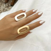 Ingemark Übertriebene große, ausgehöhlte, geometrische ovale Ringe für Damen, trendige, kreative, verstellbare Finger-Mattringe, Mi-Schmuck, Geschenk