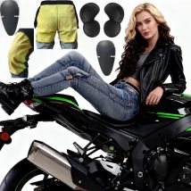 Kevlar pantalones vaqueros de motocicleta para mujer, pantalones protectores resistentes a la abrasión a prueba de viento, pantalones de montar todoterreno azules para las cuatro estaciones