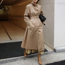 Johnature Autumn New Fashion Sashes Trench For Women 2025 Korean Solid Color Turn-down Collar Loose Pockets Female Coats