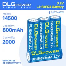 DLGPOWER 3,2 V AA/14500 800 mAh LiFePO4 Batterie wiederaufladbare batterie 2000 entladung zyklus taschenlampe Drahtlose maus tastatur spielzeug