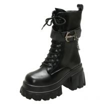 2025 neue Herbst Winter 9 CM Chunky Plattform Stiefeletten Frauen Motorrad Stiefel Frau Dicken Boden Nicht Slip Leder Kampf Botas