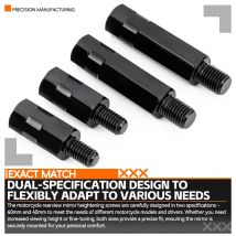 2PCS Längere Verlängerung Schwarz Motorrad Rückspiegel Adapter M8 8mm M10 10mm Anti im Uhrzeigersinn Rechts Links hand Gewinde Ändern Schraube