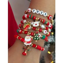 Salircon 6 Pcs Cute Christmas Series Santa Claus Snowflake Tree Pendant Bracelet Women New Year Bangles Xmas Party Jewelry Gifts