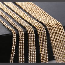8 Reihen Gold Kristall Strass Kettenbesatz Hotfix Glas Goldbasis Strassband Klare Strassbandbesatz Eisen auf Schuhe