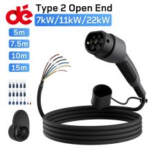 dé Tipo 2 Cavo di ricarica per auto EV per cavo open end 11kW 3 fasi 32A 5m 7,5m 10m 15m Cavo di prolunga per stazione di ricarica IP55