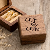 Engagement Proposal Wedding Ceremony Engraved Walnut Wood Ring Box Mr & Mrs, Ring Bearer Box For 2 Rings, Upscale Gifts Display