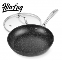 HLAFRG 12 Zoll 30 cm geschmiedete Aluminium-Bratpfanne mit Deckel, 4 mm Kante, 3-lagiger Marmor-Antihaft-Induktionsboden, weiße Punkte, SS-Griff
