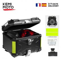 KEMIMOTO - Baúl Superior Universal para Motocicleta, Caja Trasera de Aluminio para Moto, 45L 55L 65L, Impermeable, con Cerradura y Cojín Trasero