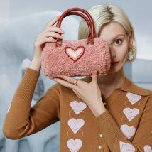 Damen-Boston-Tasche mit Herz-Stickerei, modische einfarbige Umhängetasche für den täglichen Gebrauch, lässig, trendig, vielseitig, tägliches Pendeln