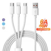 Kabel do szybkiego ładowania 66W 3 w 1 Kabel do transmisji danych Micro USB typu C 6A do
