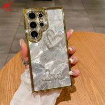 S24 ultra fall luxus aurora feder liebe herz perle bling diamant telefon hüllen für samsung galaxy s23 ultra s24 s22 plus abdeckung