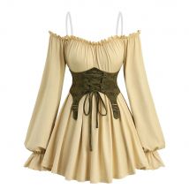 ROSEGAL Plus Size Damen Frühling Herbst Gerafftes Top Neue geraffte Rüschen Dichterärmel Kalte Schulterbluse mit Schnürkorsettgürtel