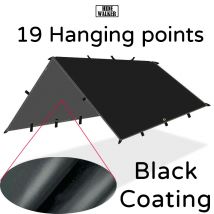 19 punti appesi Telo con rivestimento nero Telo rivestito nero impermeabile Telo da campeggio esterno Telo Bushcraft Shelter Tenda fai da te Mosca
