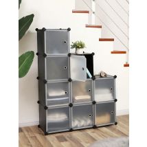 SONGMICS Organizer per armadio a 9 cubi con ante, armadio modulare per vestiti, scarpe, giocattoli, libri, assemblaggio facile, nero