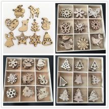 50-teiliges Mini-Weihnachtsschmuck-Set aus Holz – festliche Baum-Hängedekorationen, Papierschnitt-Designs und Tags