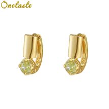 Solitaire Peridot Green CZ S925 Silver 18K Gold Plated Huggies Hoop Earrings For Women Geometric Trendy Stack Small Earring Gift