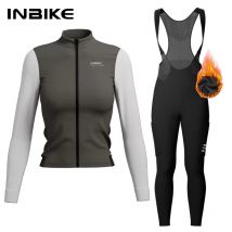 INBIKE-Conjunto de Jersey térmico cálido para ciclismo para mujer, cómodos pantalones con pechera de lana para bicicleta de carretera, ropa de montaña a prueba de viento con bolsillos