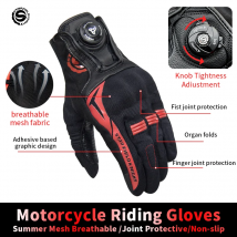 SFK Rote Motorradhandschuhe, Sommer, atmungsaktiv, Knopfstraffung, Design, echtes Ziegenleder, Reitschutz, Vollfinger-Handschuhe