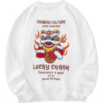 T-Shirt für Männer Herbst Hochwertige Streetwear Lange Ärmel Grafik T-Shirt Lion Dance Halloween Ästhetische Kleidung Bedrucktes T-Shirt