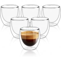 Set mit 6 60 ml/250 ml klaren doppelwandigen Glas-Kaffeetassen, perfekt für Espresso, Cappuccino, Latte, Americano, Teebeutel