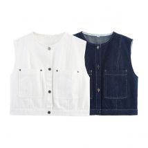 Zevity Frauen Vintage Niet Design Taschen Patch Kurze Denim Bluse Femme Chic Ärmellose Casual Weste Hemd Blusas Tops LS9435