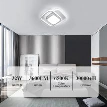 Lámpara de techo LED moderna de 32W, lámpara de techo de aluminio cuadrada blanca, lámpara de techo de luz blanca de 3600LM 6500K para sala de estar, dormitorio