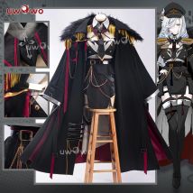 UWOWO Shenhe Cosplay Kostüm aus dem Spiel Genshin Impact, Fanart Shenhe Militäruniform mit Mantel, Halloween-Kostüm