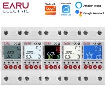 2P AC 230V Tuya WiFi Smart Circuit Earth Leakage Over Under Voltage Protector Relay Device Switch Breaker Energy Power kWh Meter