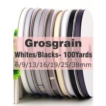 100Yards 6/9/13/16/19/25/38mm White Black Grosgrain Ribbon High Quality 100% Polyester Fabric Ribbon for Crafts Hair Bows Making