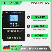 ECGSOLAX 40A 60A MPPT Regolatore di carica solare 12V 24V 36V 48V Regolatore di carica automatico della batteria solare fotovoltaica con doppio USB