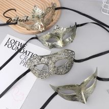 2 pezzi maschera di Halloween retrò mezza faccia maschere per costumi decorazioni per feste in maschera puntelli da donna in plastica maschera da ballo