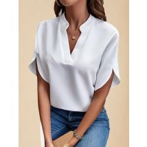 VEITCHE Summer Women Casual Solid Blouse Women Fashion V-neck Half Sleeve Shirts Office Elegant Pullover Loose Blusas Tops